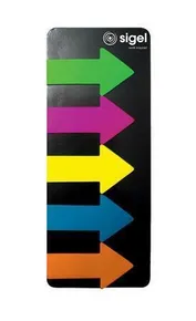 Záložky v tvare šípky, 5x25 lístkov, 25x45 mm, SIGEL "Arrows", mix farieb